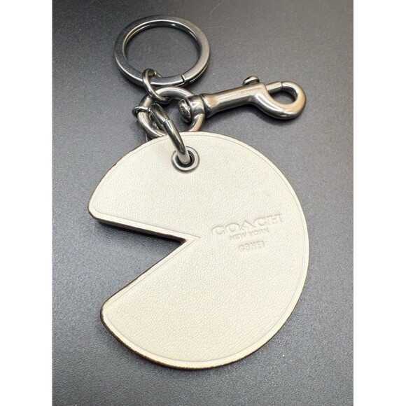 Coach X Pac-Man Pacman yellow white black Keychain Fob Bag Charm F56751 EUC Rare - Picture 2 of 5
